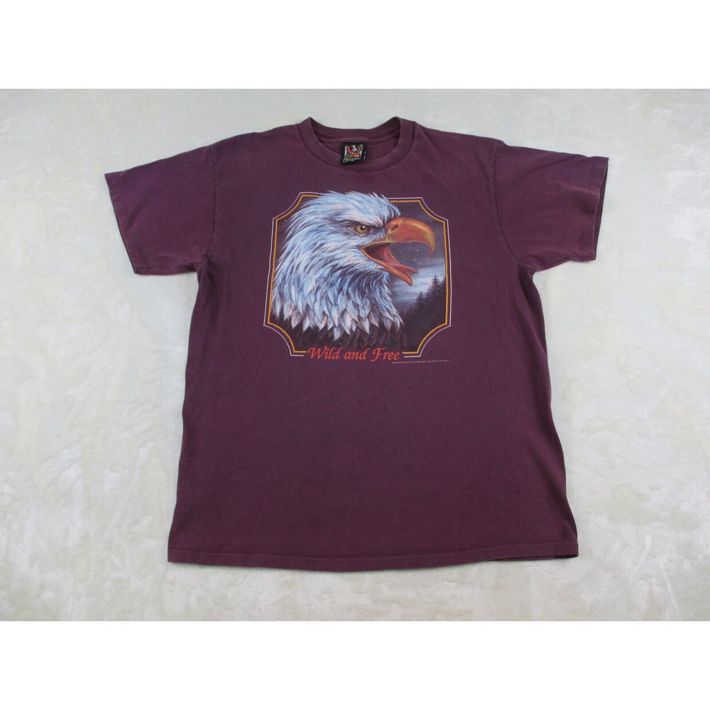 VINTAGE 3D Emblem Shirt Mens Large‎ Red Eagle Wild And Free 1994 Single Stitch*